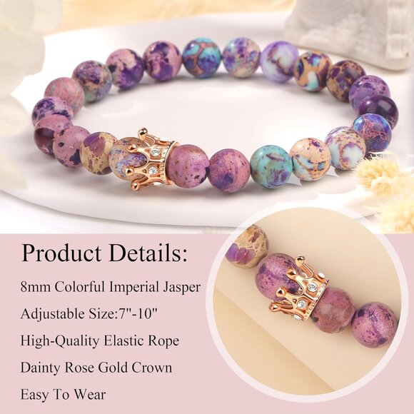Colorful Imperial Jasper Crown Bracelet for Women - Unique Gift for Best Friends - Picture 6 of 7